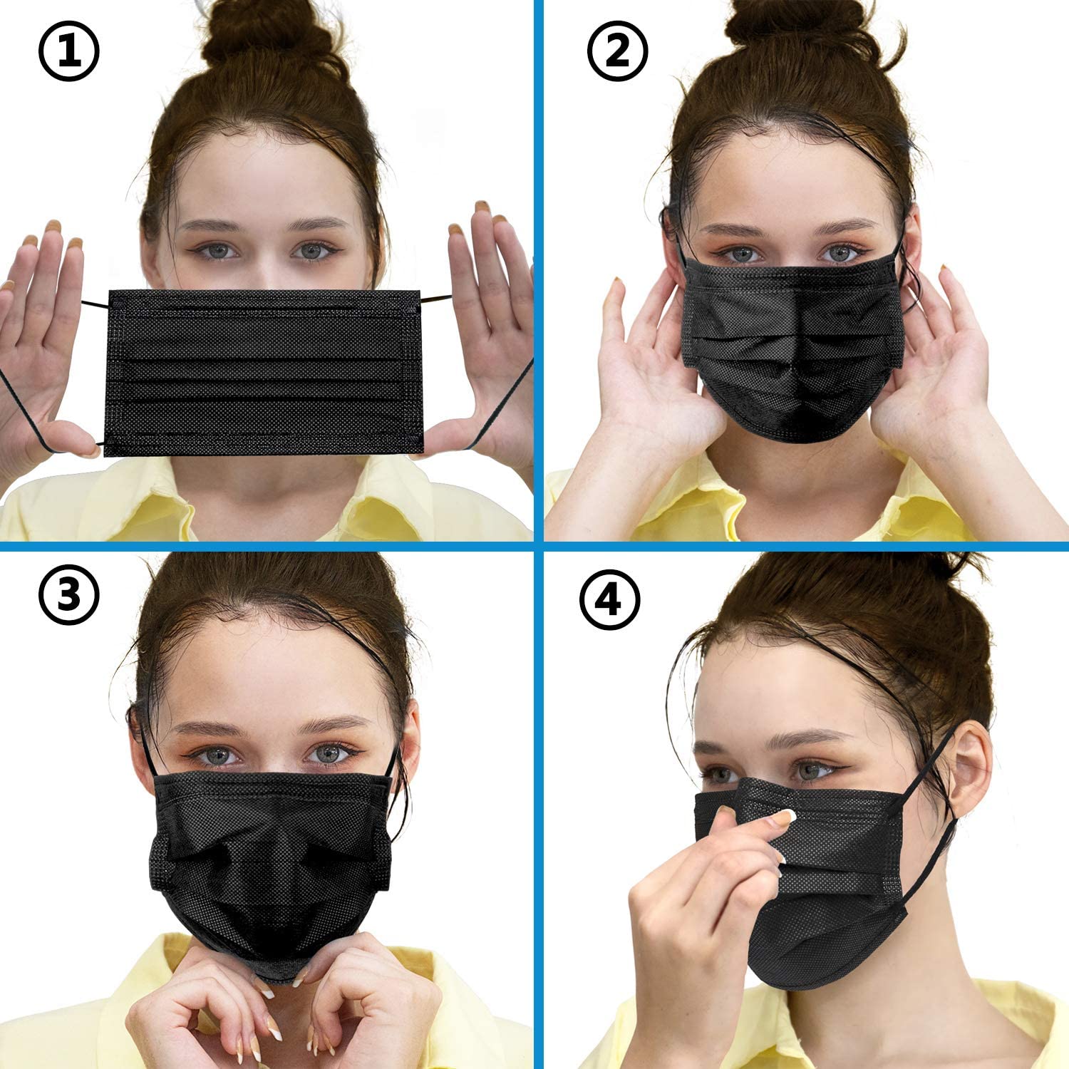 Black 3Ply Disposable Face Masks (50pcs per pack) - Image 2