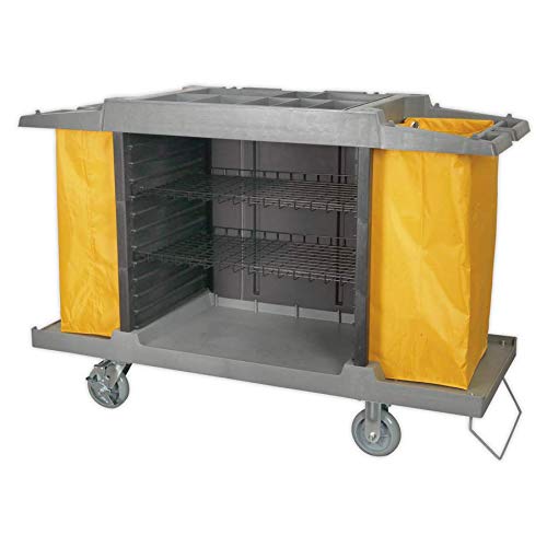 Janitorial-Housekeeping-Cart-1.jpg Hotel Storage Cleaning Trolley with Two Bags - Image 2