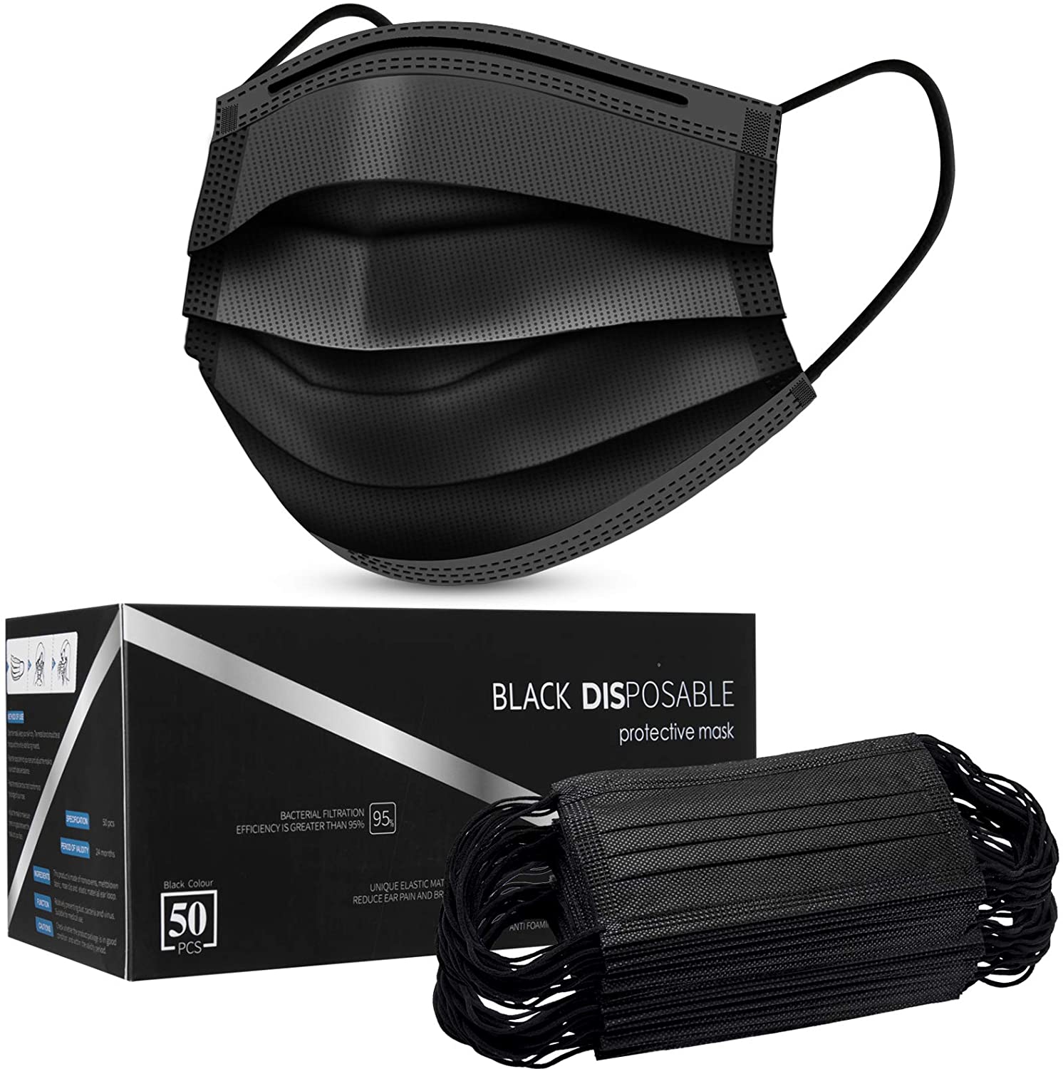 Black 3Ply Disposable Face Masks (50pcs per pack)