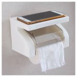 Toilet Roll Holder/ Tissue Paper Stand Box with Shelf Rack (White)