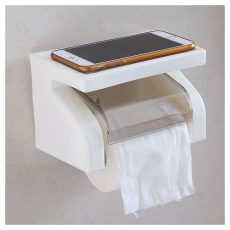 Toilet Roll Holder/ Tissue Paper Stand Box with Shelf Rack (White)