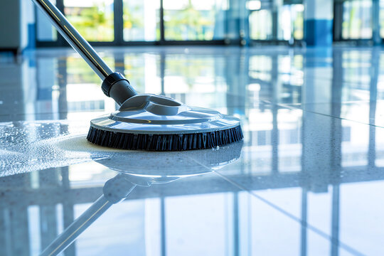 Small Business, Big Clean: Affordable Floor Scrubber Options for Entrepreneurs A compact, affordable floor scrubber cleaning a tiled floor Lagos Nigeria