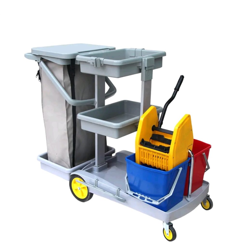 affordable Hotel Cleaning Trolley fully loaded with cleaning supplies Lagos Nigeria