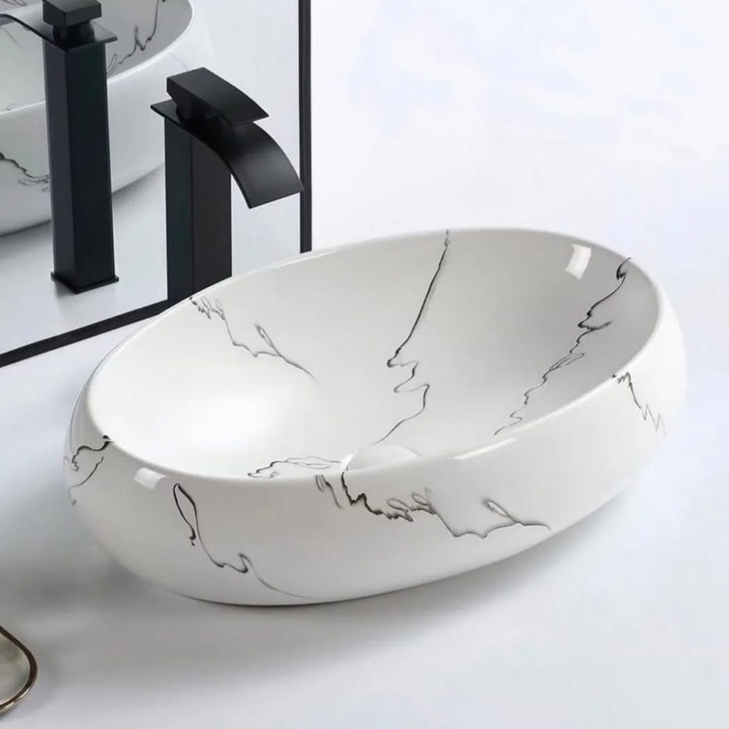 Modern white marble wash hand basin on vanity – marble wash hand basins in Lagos Nigeria
