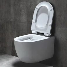 Rimless wall-hung toilet with soft-close seat – sanitary wares in Lagos Nigeria